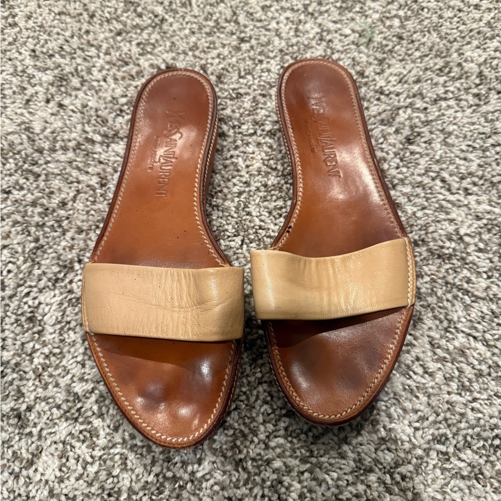 Vintage Yves Saint Laurent Tan Leather Slide Sandals